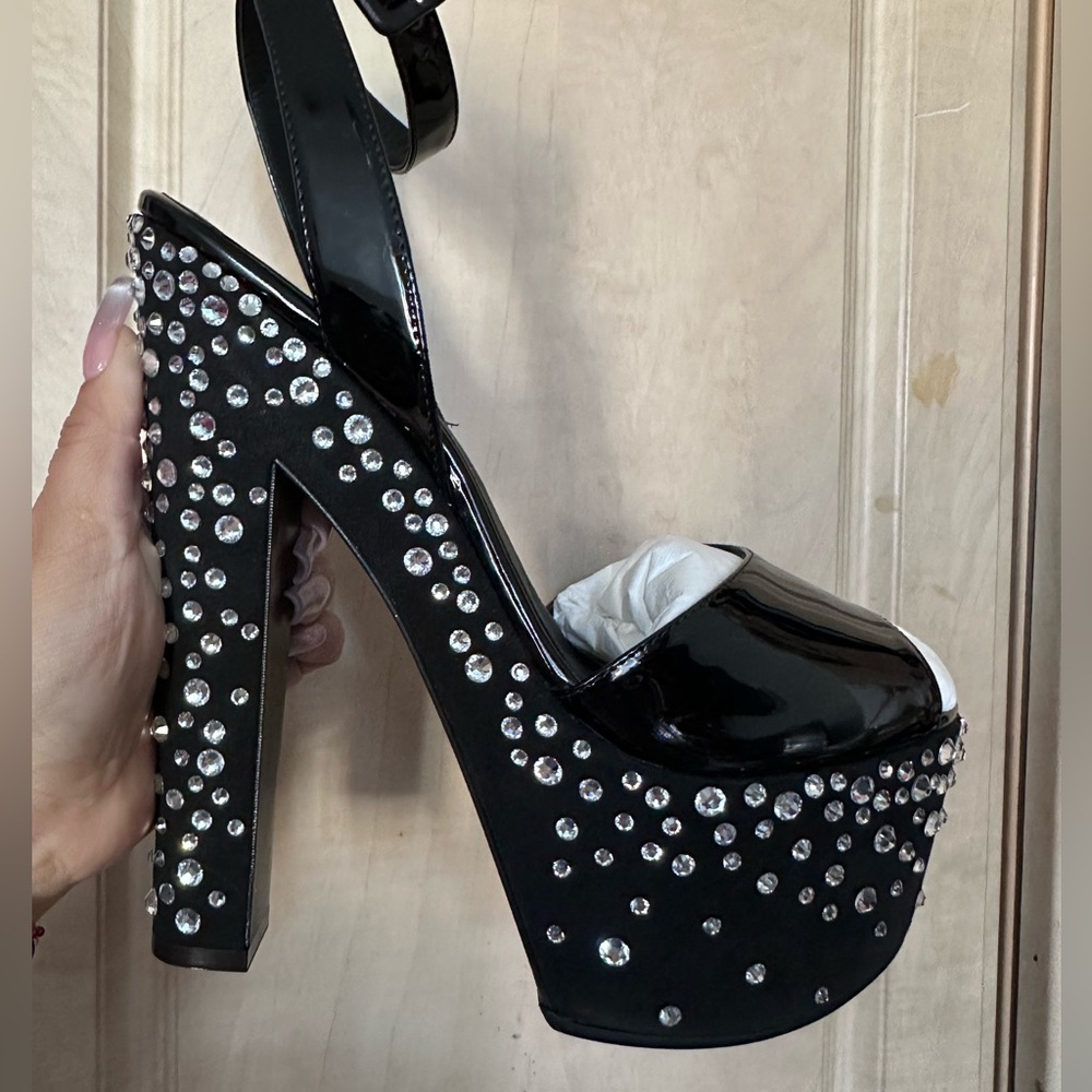 Black Patent Leather Platform Shoes with Silver Studs